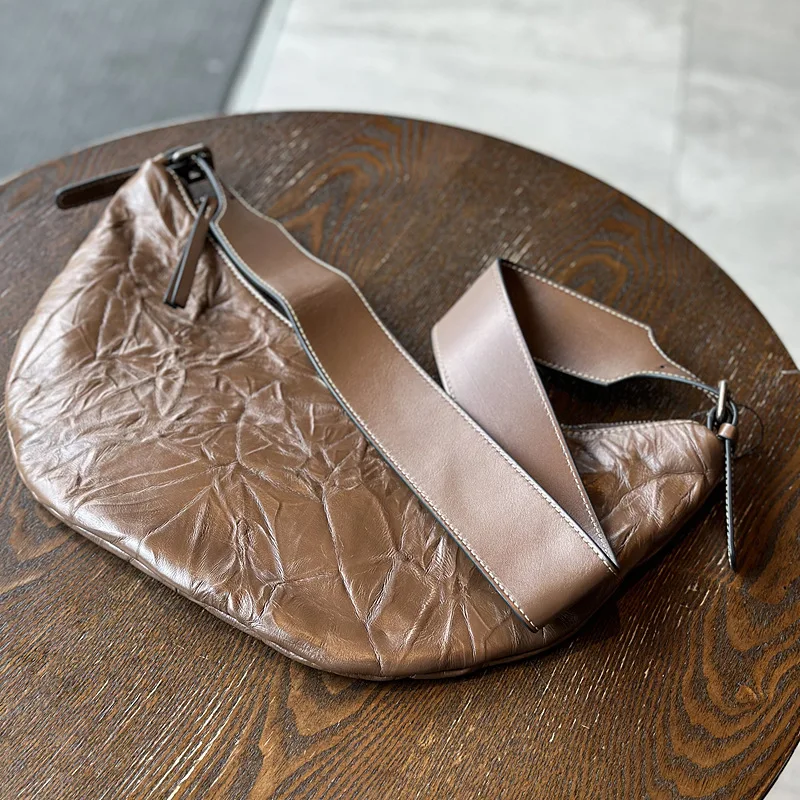 2023 Hobos Bag Leather Women's Single Shoulder Crossbody Cowhide Bag Hand Luxury Chest Bag Casual