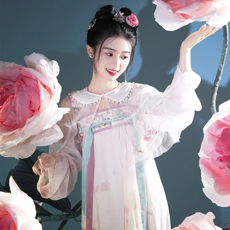 Summer Chinese Style Princess Wind Tang System Pink Hanfu Han Elements Suit Female Skirt Broken Chest Skirt Dress for Women Pibo