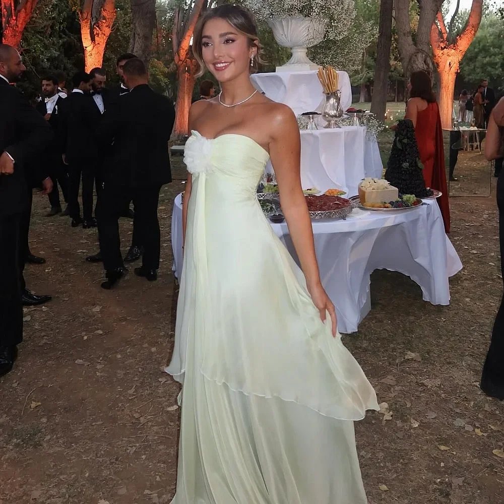Chiffon Mint Green Bridesmaid Dresses With Handmade Flowers Sweetheart Girls Homecoming Gowns Two Layers Maid Of The Honor Gown