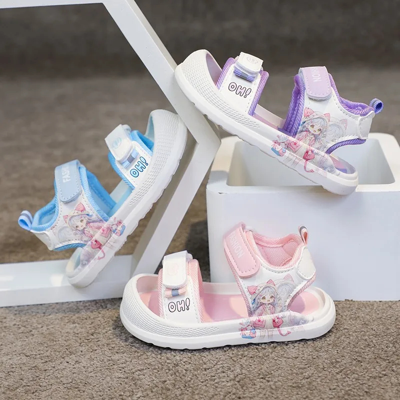 

Girls Sandals Cartoon Sweet Soft Sole Children Beach Shoes Kids Summer Princess Shoes Sports Fashion Cute Toddler Anti Collision