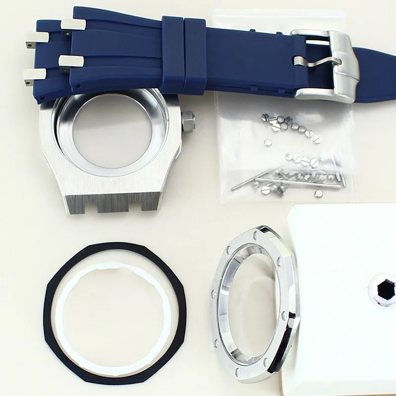 Pulseira de borracha de vidro de safira de aço inoxidável 316L modelo carvalho modificado para relógio mecânico automático NH35