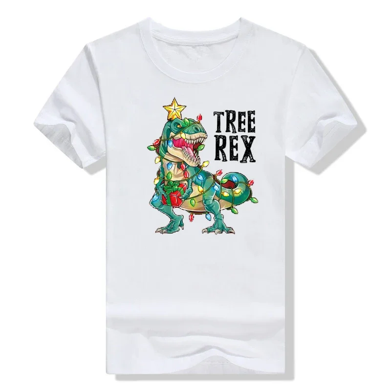 Gift Cute Dino Wear Xmas Lights Graphic Tee Top Family Matching Christmas Dinosaur Tree Rex Pajamas Men Boys Xmas Lights T-Shirt