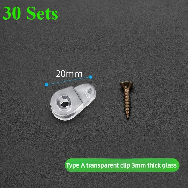 30 Sets Kunststoff-Glasbefestigungsclips, Spiegelhalterclips, Klemmen für Schranktürglasplatten, Spiegelschrank-Regalträger – Detail 8