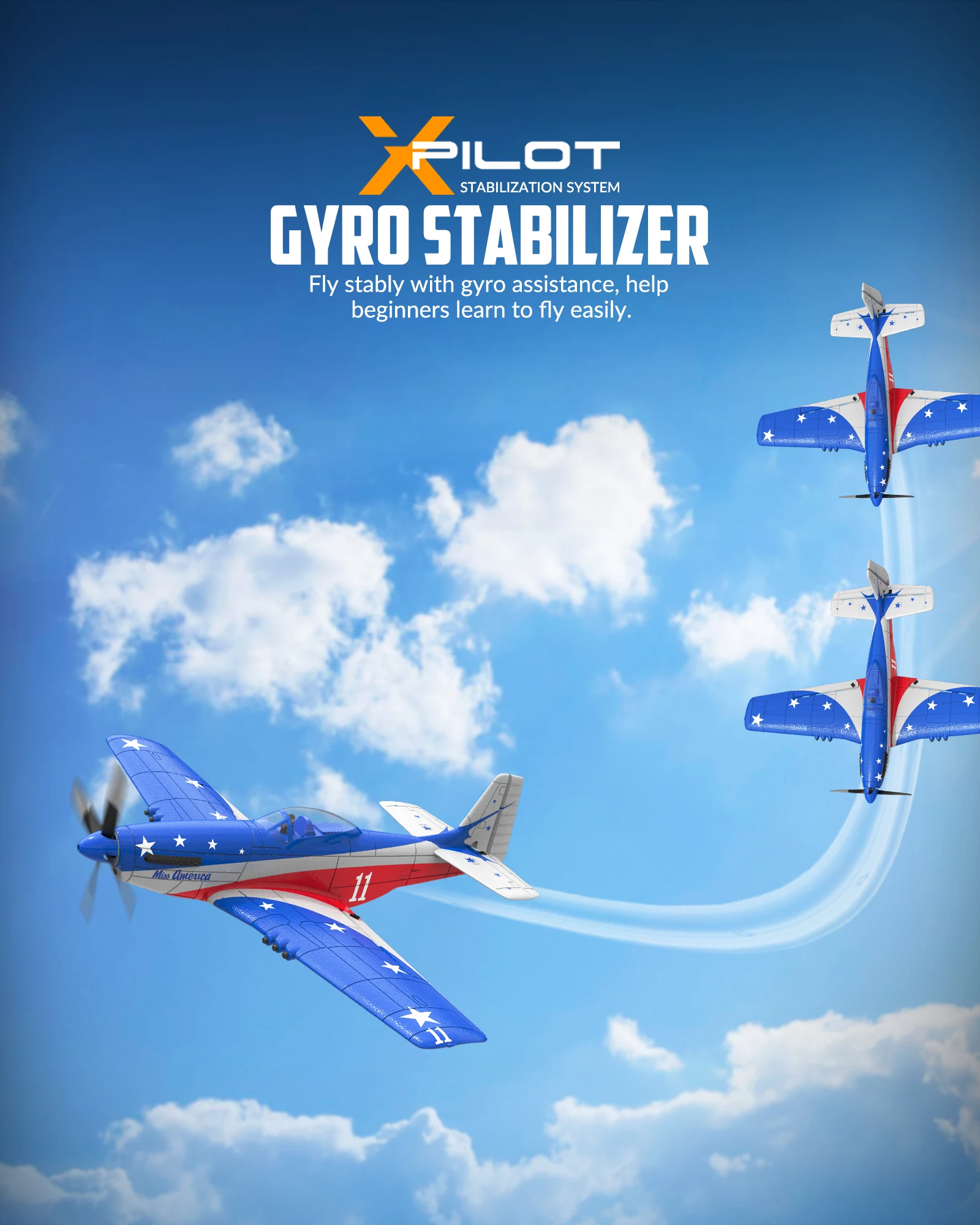 Volantex New P51D Mustang RC Plane 2.4Ghz 4CH 400mm Wingspan One-Key Aerobatic RTF RC Fighter Warbird Plane