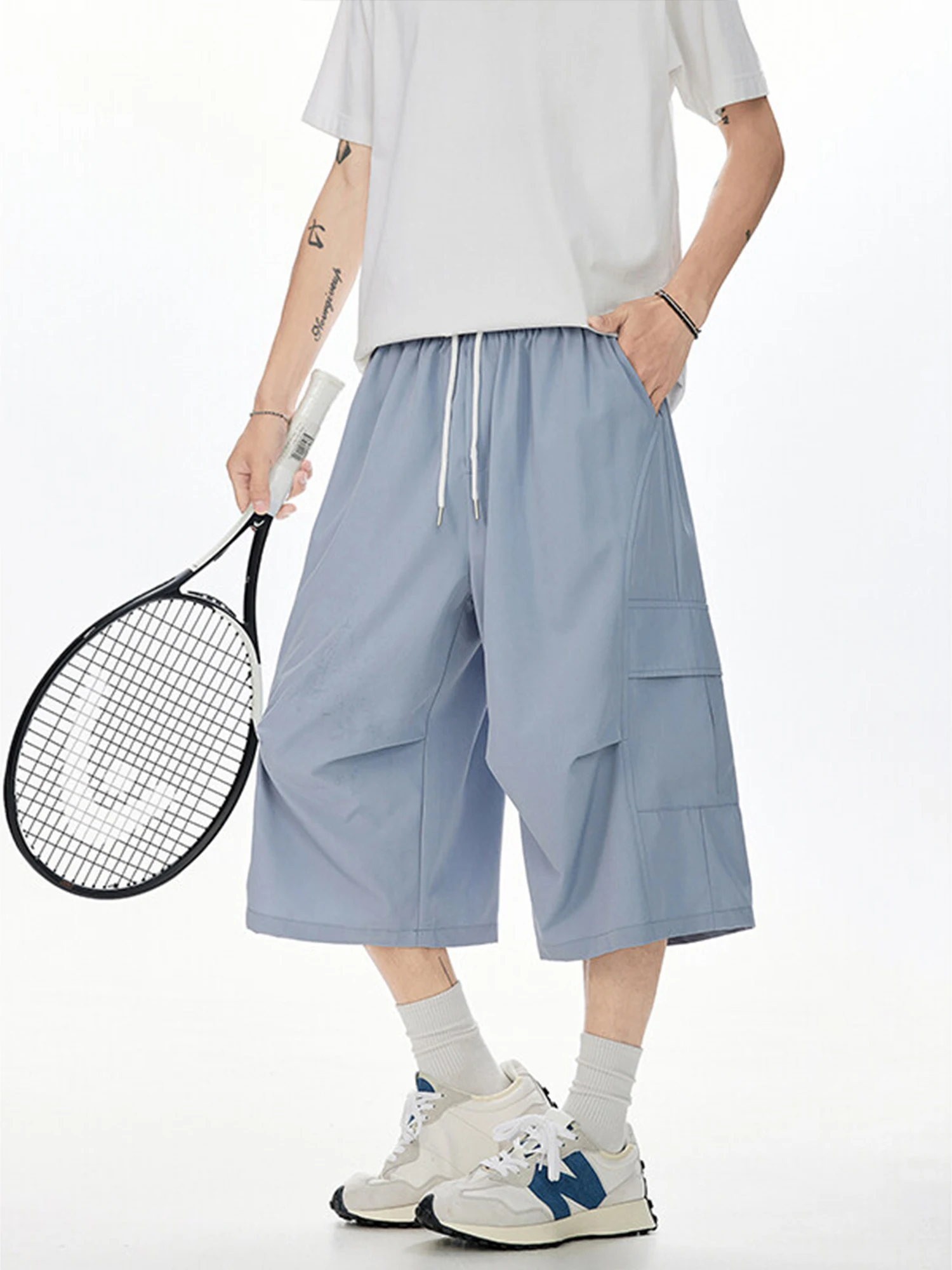 الرجال الصيف رقيقة الحرير الجليد عمال orts عادية فضفاض مستقيم الساق كوي الجافة واسعة الساق عادية 7/8 طول بنطلون