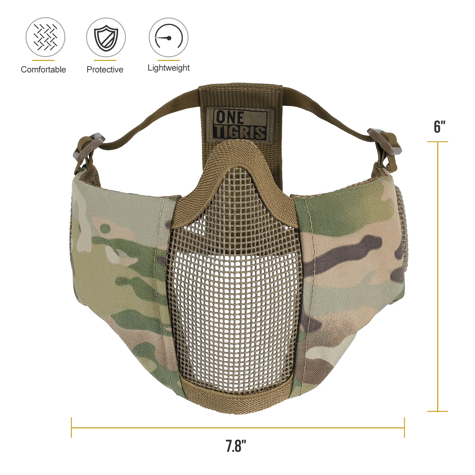 قناع شبكي Airsoft قابل للطي مقاس 6 بوصات من OneTigris مع حماية للأذن، قناع تكتيكي نصف وجه للتصوير وكرة الطلاء #3