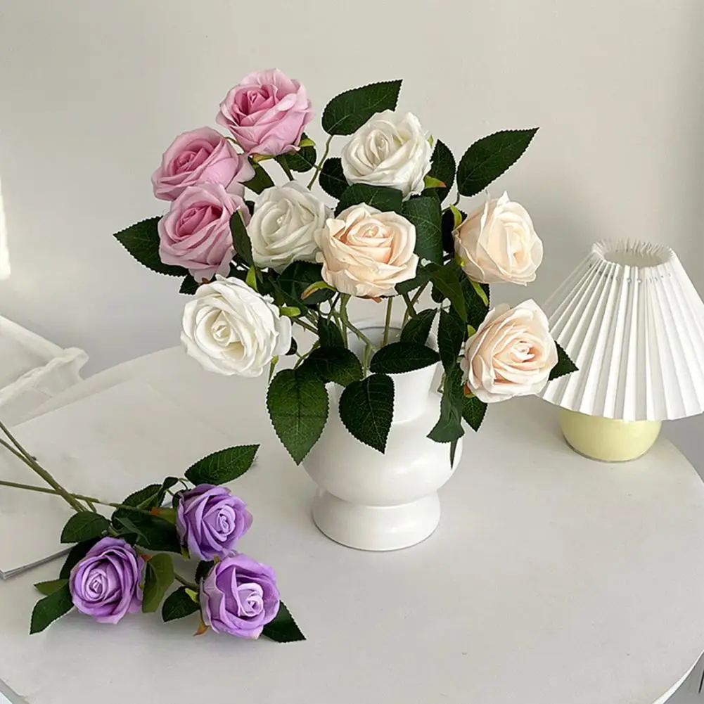 Simulated Rose Bouquet 3pcs Artificial Flower Bouquets Long-lasting Vibrant Floral Arrangements No Watering No Withering