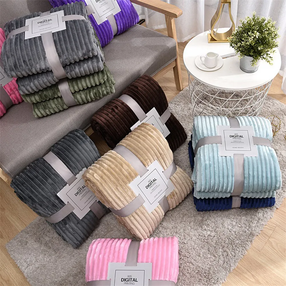 ABYA Flannel Fleece Throw Blanket for Sofa Soft Blanket Solid Color Bedspread Plush Cover for Bed Gift,F