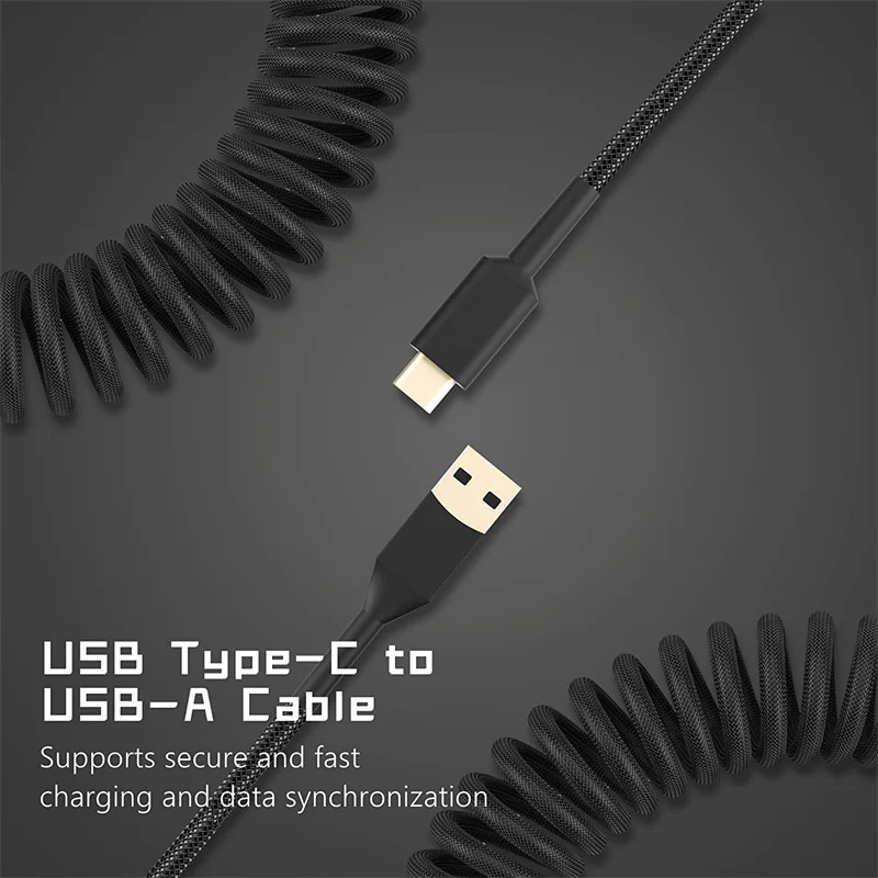 USB Type C Mechanical Keyboard Coiled Cable USB Spiral Nylon Date Transfer Cable Aviator Desktop Computer Aviation Connectorl