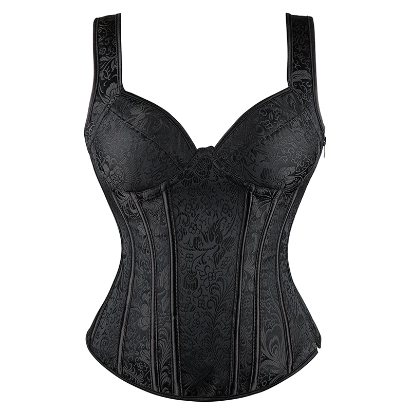 

Gothic Jacquard Straps Overbust Corset Sexy Waist Cincher Bustier Shapewear Zipper Side Plus Size Lingerie