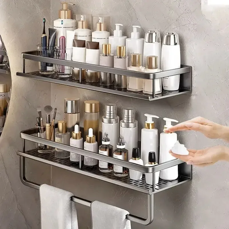 Aluminum Kitchen Shelf Wall Mounted Spice Organizer Rust and Moisture Resistant Bathroom Toiletries Storage Racks
