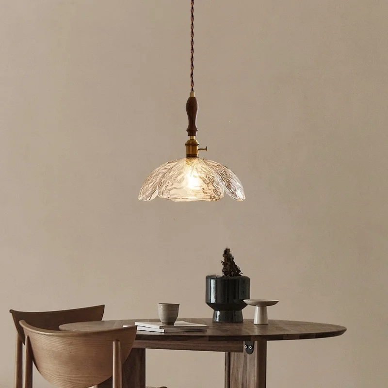 IWHD fleur abat-jour pendentif LED luminaires café Bar Loft salle à manger salon français Vintage cuivre bois suspension