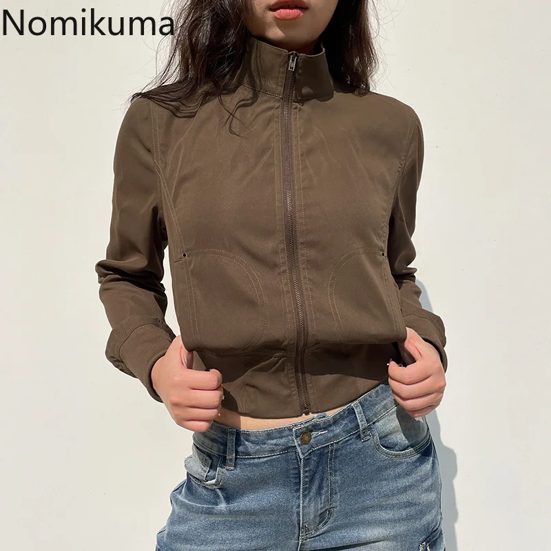 

2025 Women Clothing Fashion Women Coats Streetwear Slim Waist Outwear Y2k Tops Turtleneck Zipper Casual Crop Jackets Ropa Mujer
