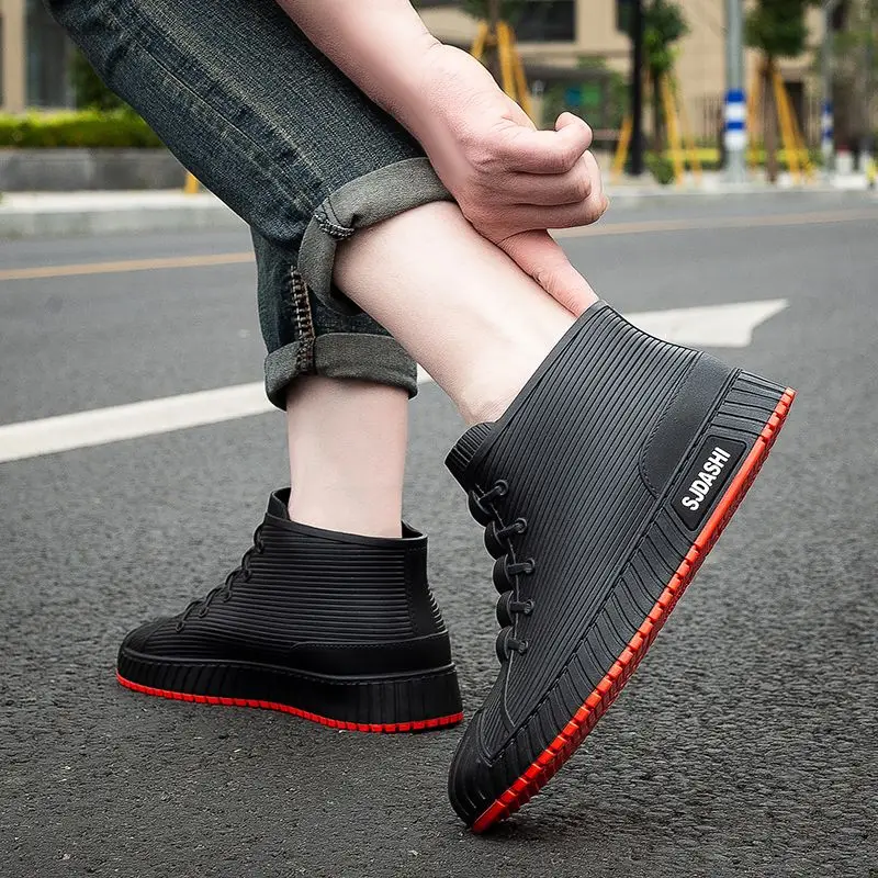 Mens Short Rain Boots Waterproof Anti Slip Rubber Shoes Food Delivery Rider Kitchen Fishing Gardening Work Safety Footwear