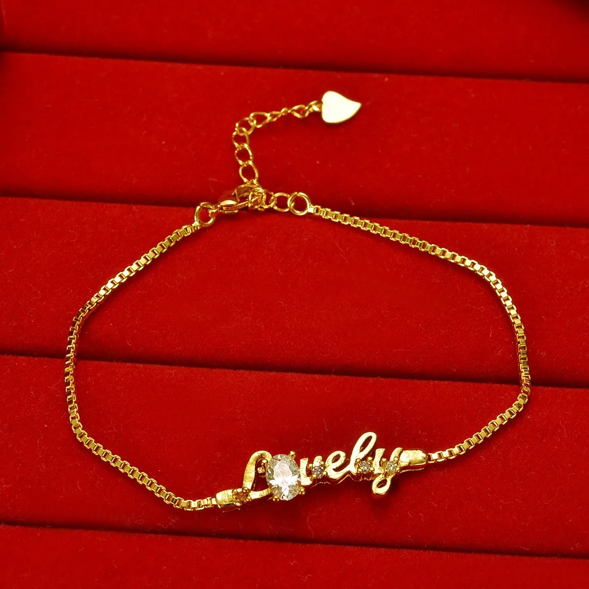 AU999 gold bracelet for women new style letter LOVELY 24K pure gold inlaid diamond wrist chain for women birthday gift