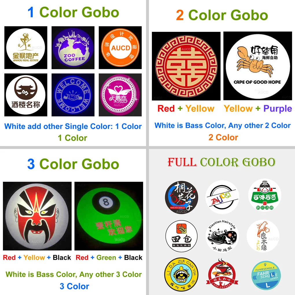 Custom 33-37mm Patterns Gobo Card For HD LED Advertising Projection Lamp Logo Piece Individuality Cafe Shop Brand Sign AD Plate