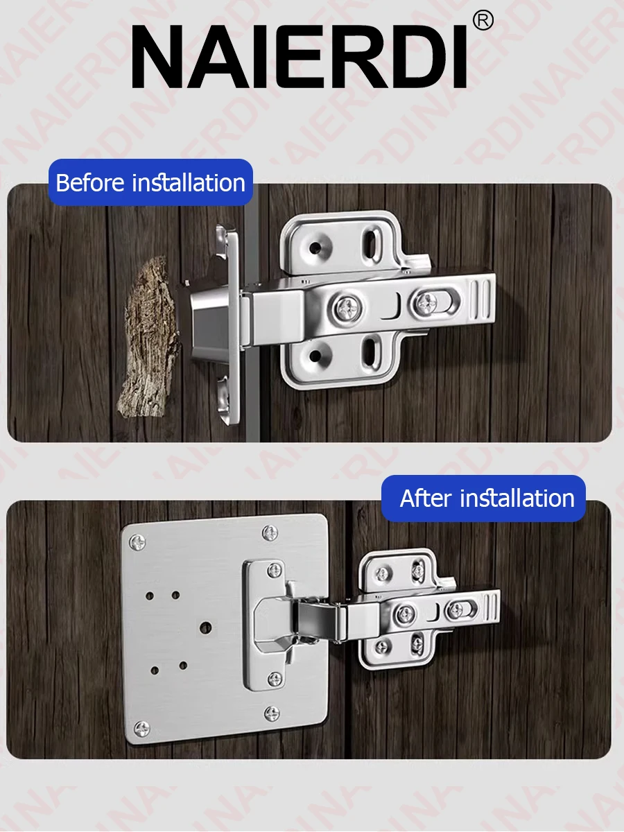 NAIERDI 4/8/12pcs Stainless Steel Cabinet Door Hinge Repair Kit Kitchen Cupboard Door Fixing Plate Hinges Replacement Set