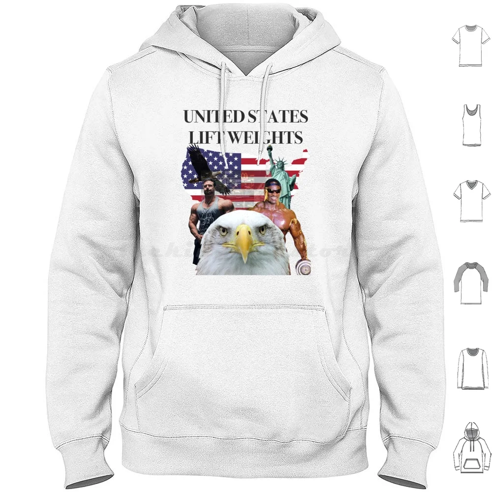 Estados Unidos Lift Weights Hoodies Manga Longa Estados Unidos Lift Weights EUA América Rahhh Bald Eagle Ronnie Noel
