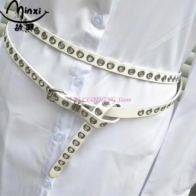 

N5KF Double Hoop Modifiable Tie Ending PU Belt Thin Simple Fashion Waistband