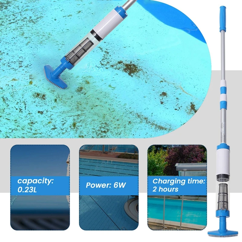 3-In-1 Cordless Rechargeable Pool Vacuum, Handheld Pool Cleaner For Spas, Small Pools To Clean Sand And Debris Durable (US Plug)