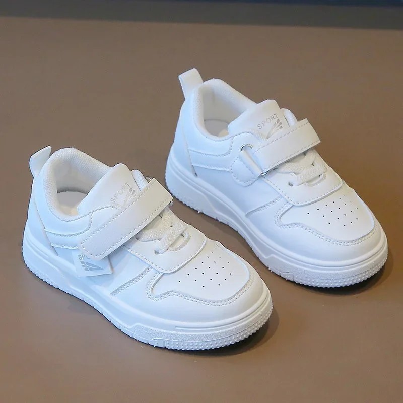 

Children Spring Autumn Casual Board Shoes Children Sport Shoes Kid Low Top Soft-soled Shoes Velcro Neutral Daily Pure White