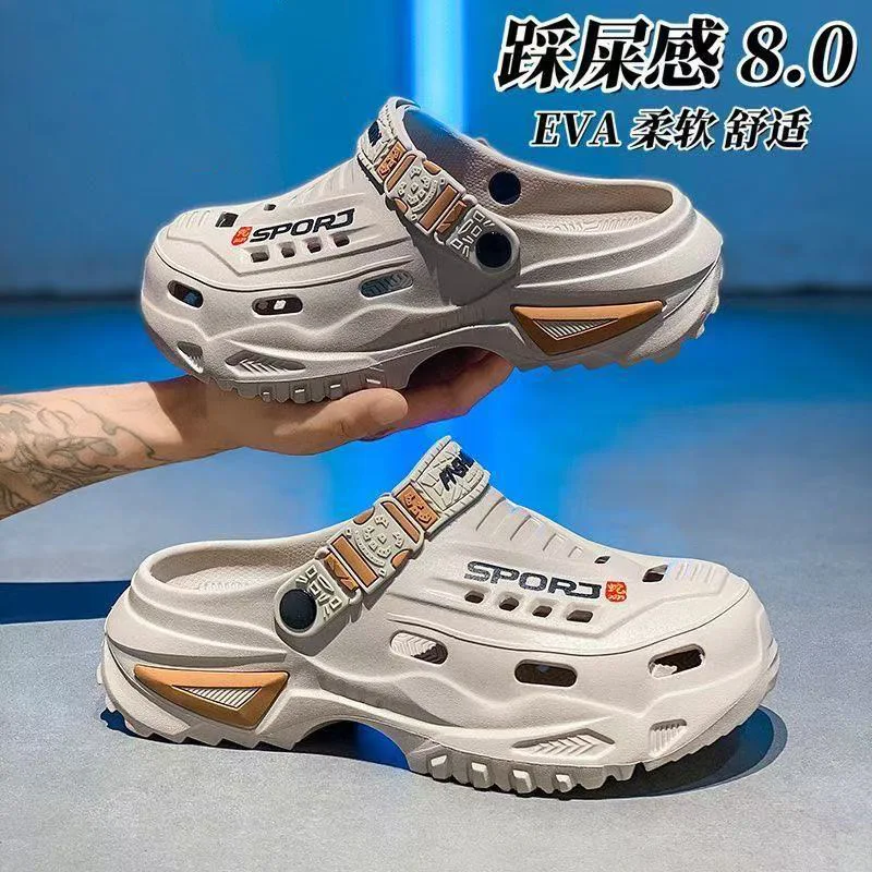 Fashion SPORT Print Chunky Platform Clogs Lightweight EVA Hollow Slippers Non Slip Water Friendly Indoor Outdoor Sandals view 3