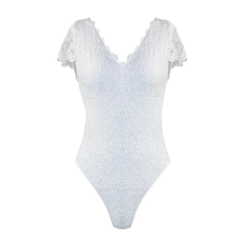 2025 nieuwe effen kleur V-hals kant kant perspectief schoonheid terug pure verlangen sexy babes panty 10512