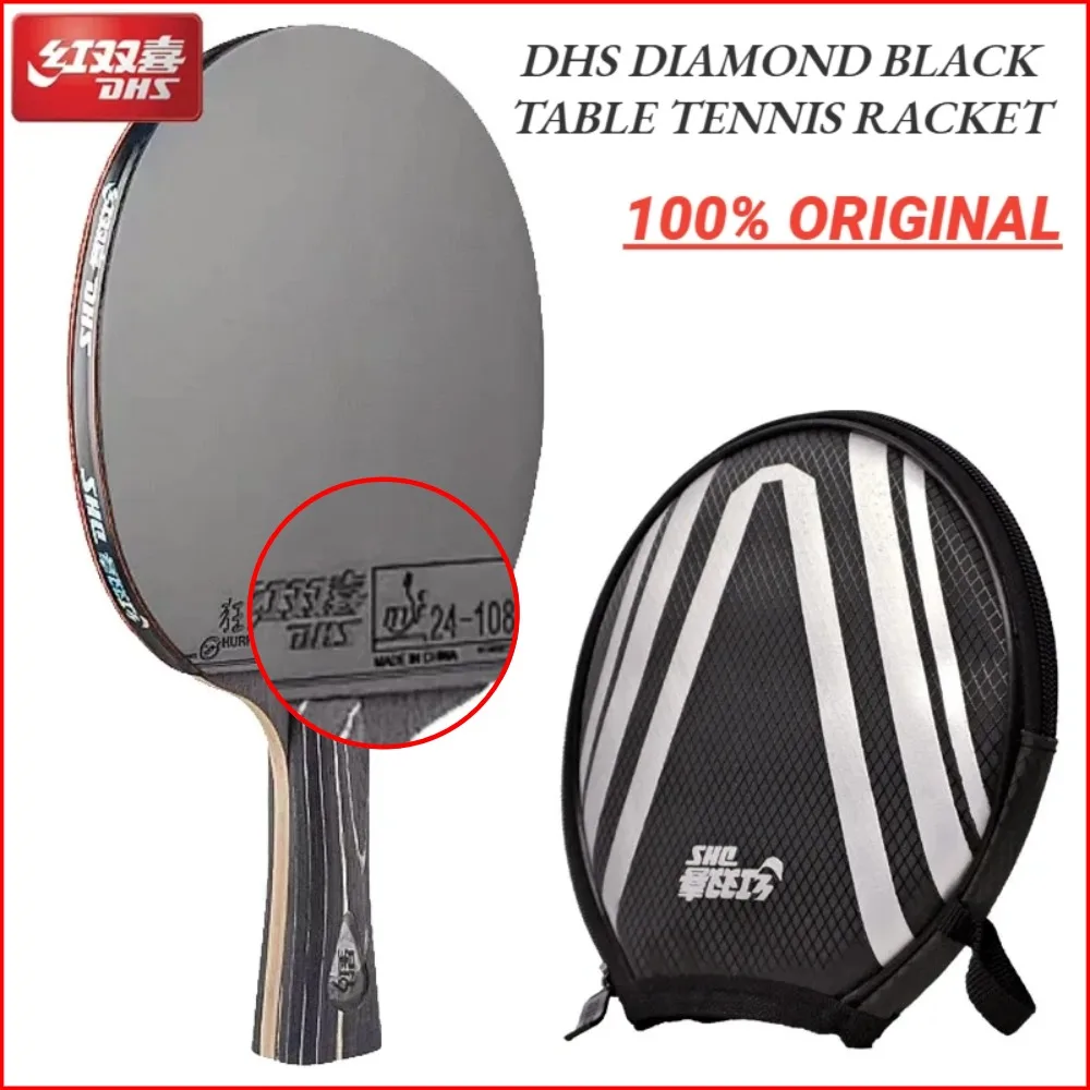 Racchetta da Ping Pong DHS DIAMOND Black a 7 Strati con Gomme Hurricane 3, Racchetta Professionale per Spin e Velocità