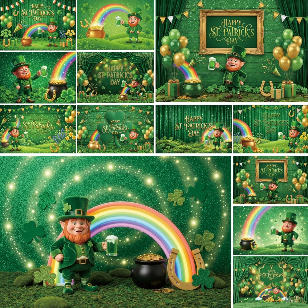

MOON.QG St. Patrick's Day Green Photography Background Leprechaun Rainbow Clover Backdrop Still Life Birthday Photozone Festival