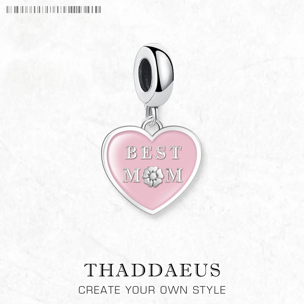 

Pink Heart with Best Mom 925 Sterling Silver Dangle Charm Pendant Women Classic Mother Day Gift Fine Jewelry