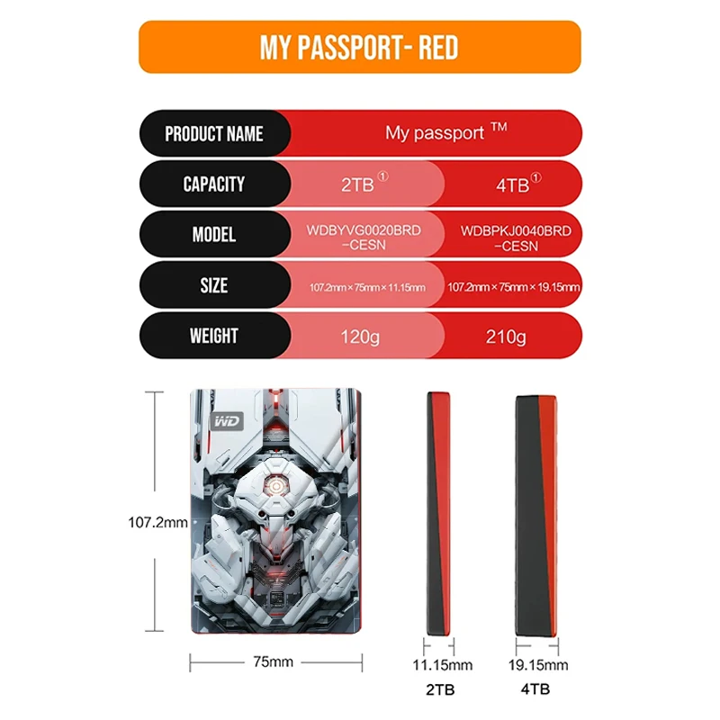 New WD My Passport Portable HDD External Hard Drive 1TB 2TB 4TB 5TB USB 3.0 With Backup Software Password Protection For Laptop