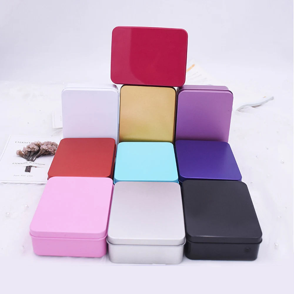 Portable Square Storage Box Gift Box Candy Pill Cases Jewelry Storage Box Tin Tinplate Box Solid Colorful Multifunctional Mini