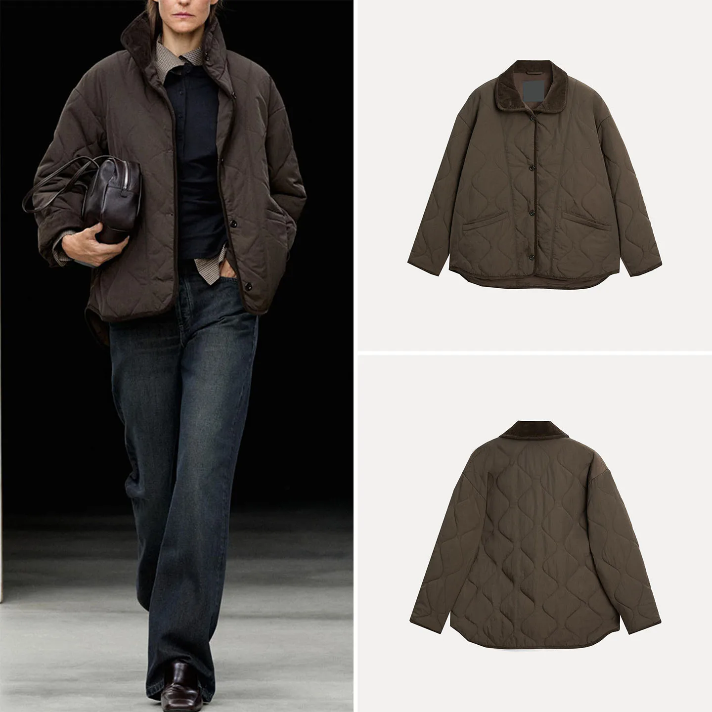 Casual High Collar Wave Stitch Jacket Women's Autumn Fashion Outerwear Loose Fit Long Sleeve Button Closure Coat Zadata