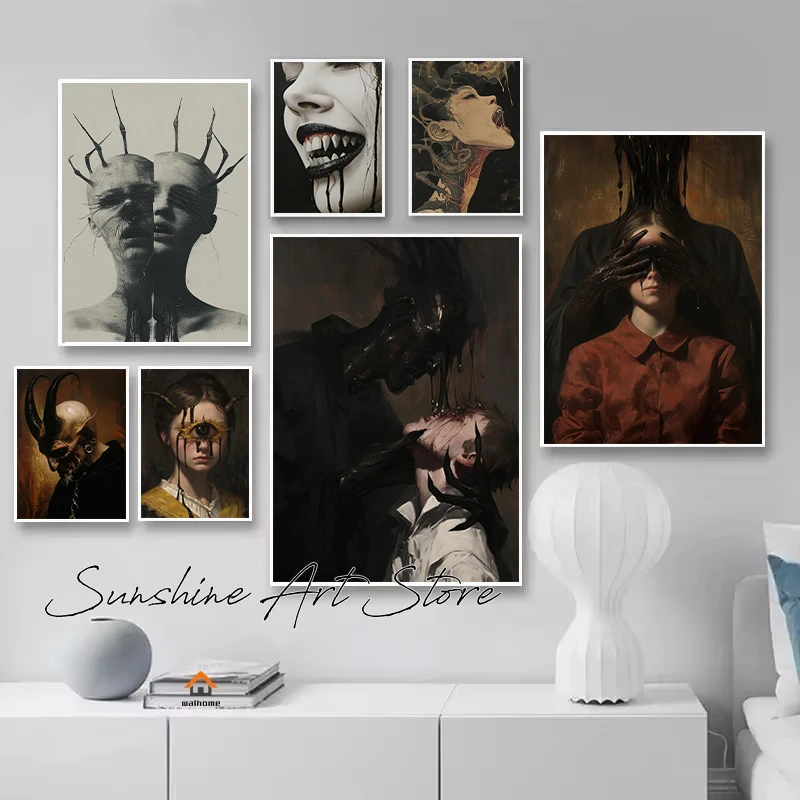 Spooky Dark Fantasy Gothic Prints Canvas Poster Home Room Dark Fantasy Devil Demon Bar Darkness Wall Decoration Gothic Art Print