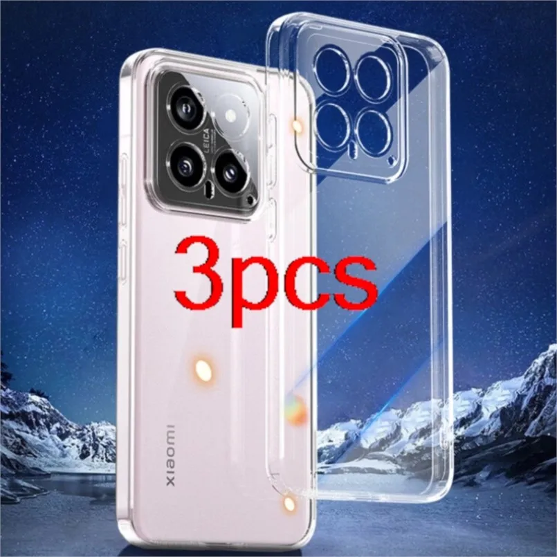 3pcs clear thin phone case for xiaomi 14 pro ultra soft tpu silicone cases back cover for mi 14u 14pro 14ultra protective shell