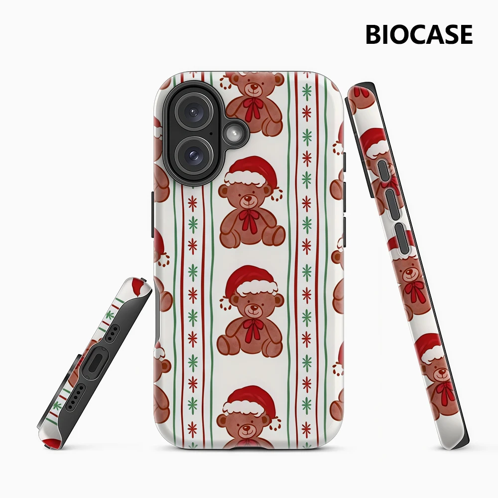 Weihnachten Teddybär Streifen IPhone 17 Must-Haves Handyhülle für IPhone 17 16 15 14 13 12 Pro Max Plus Doppelschichtige Rückseite