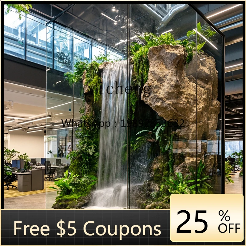 hotel lobby flowing water waterfall water curtain wall window landscape shopping mall sales department decoration