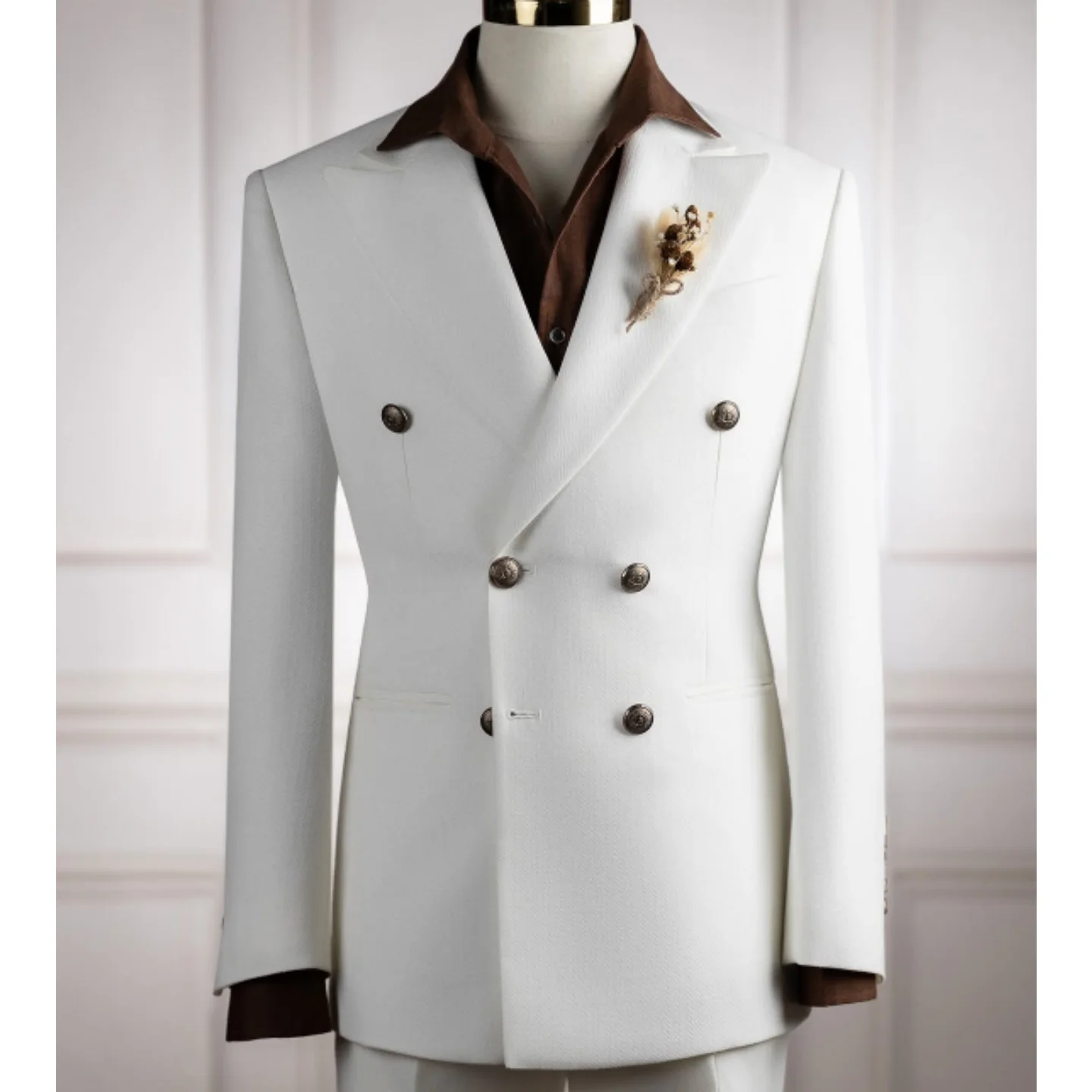 Vintage 2 Pieces Men Off White Double Breasted Suit Vintage Blazer Matching Trousers Wedding Groom Outfit Evening Customized