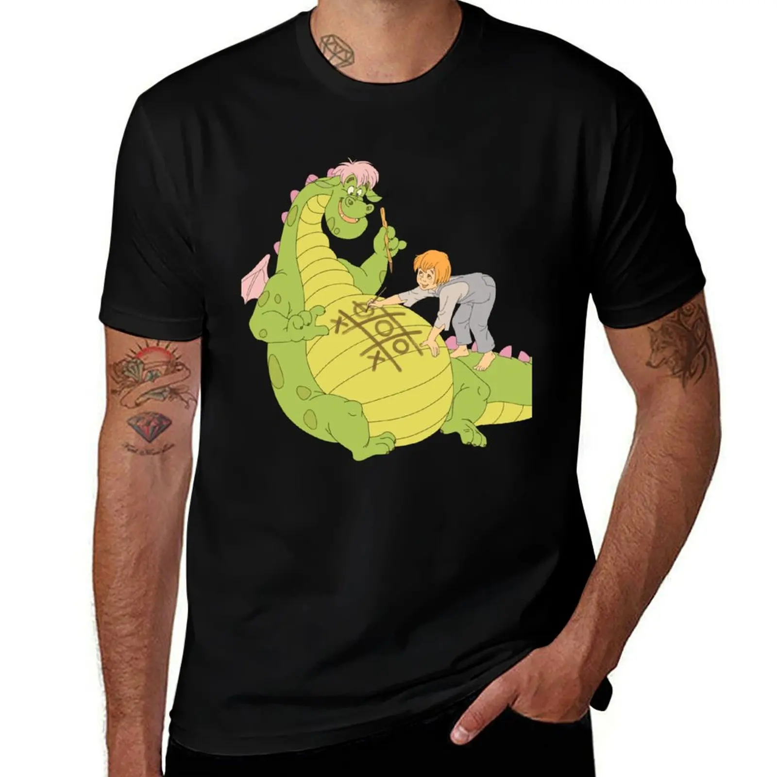 

Pete's Dragon Pete and Elliott Play Tic-tac-toe Vintage Fan Art T-Shirt Fashion Graphic Tee for Men