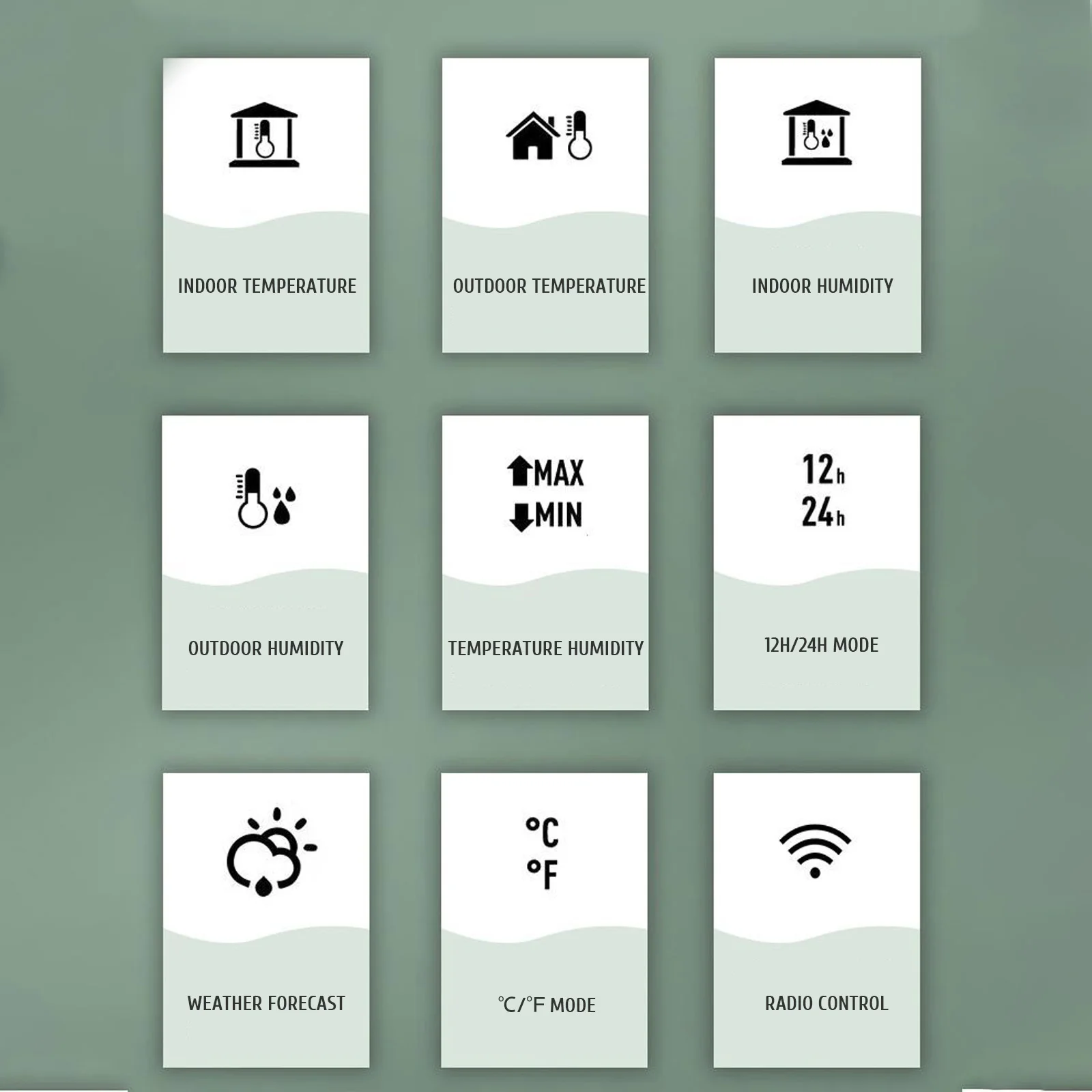 محطة الطقس اللاسلكية 8 في 1 ميزان الحرارة الداخلي/الخارجي درجة الحرارة الرطوبة الوقت تاريخ إشارة ضغط الهواء مرحلة القمر