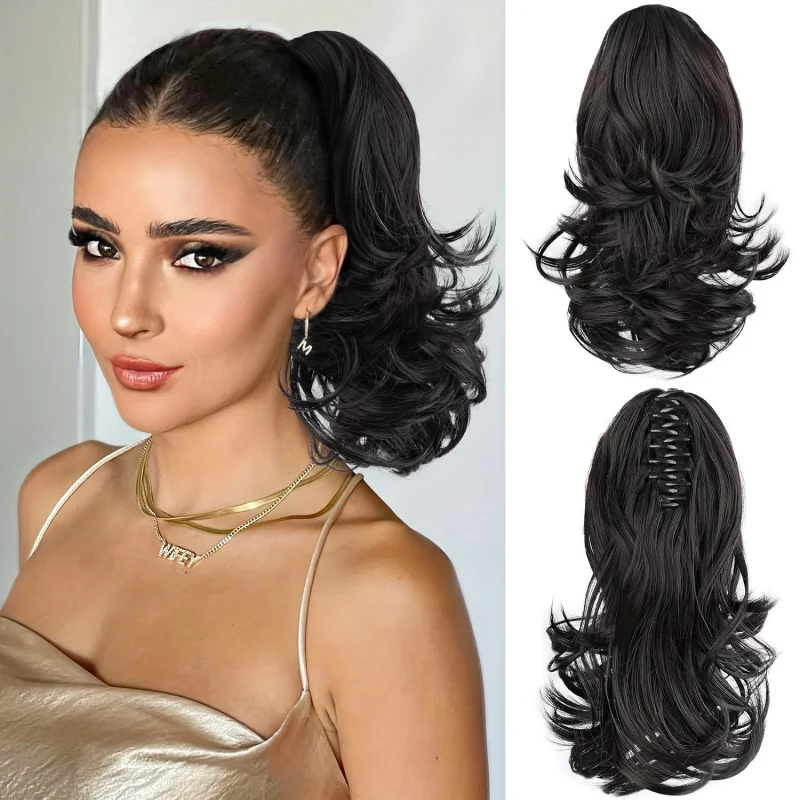Claw Clip Ponytail Extension - Dark Brown/Black Wavy Curly Hair Synthetic Hair Extensions for Women Daily And Special Occasions