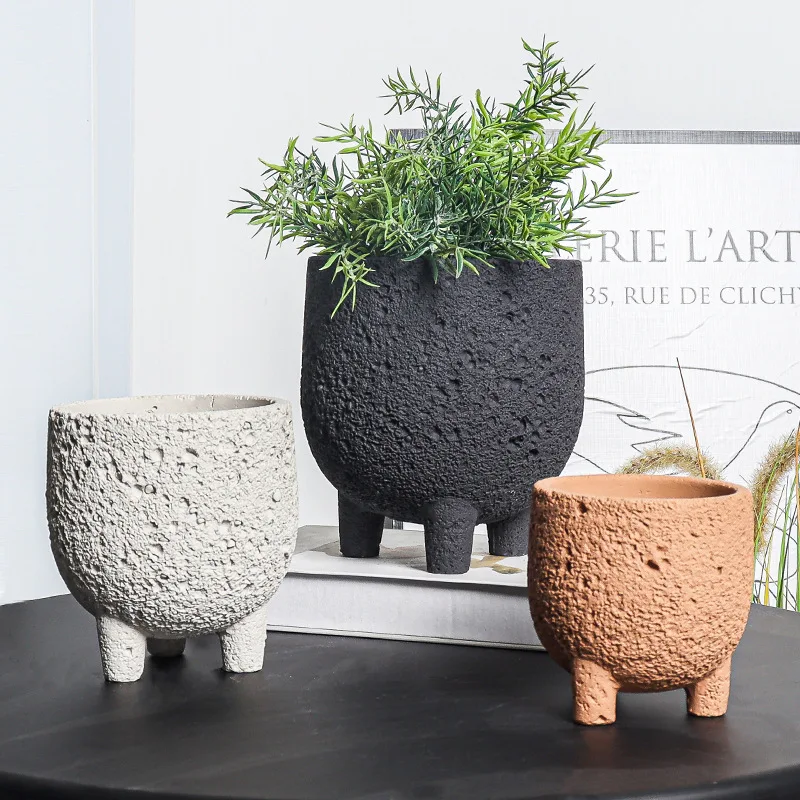 Cement flowerpot creative personality moon surface Nordic ins simple fleshy potted indoor three-legged flowerpot