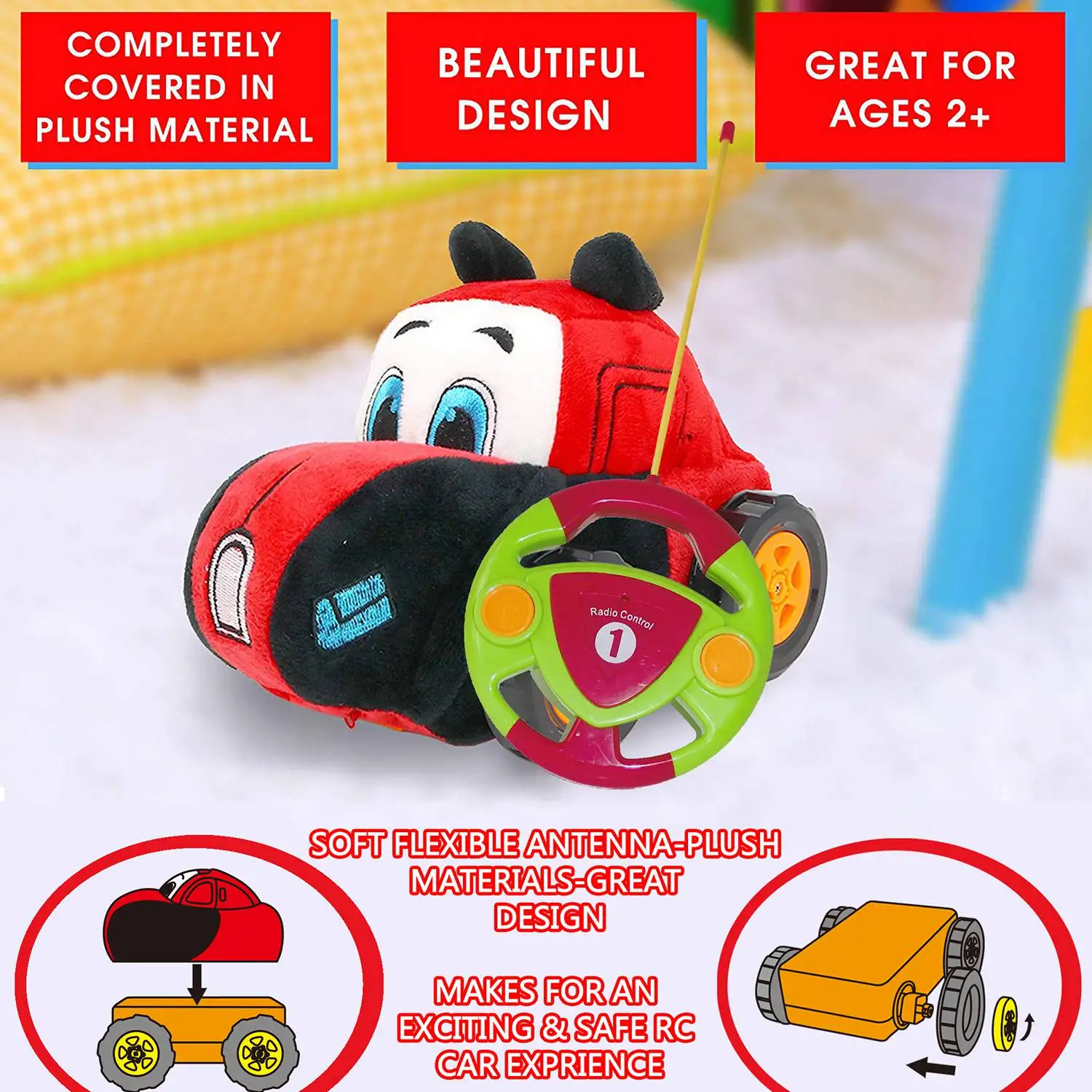 BEDW-Remote Control Police Car Plush Cartoon Police Car Remote Control Car For Kids And Toddles Red