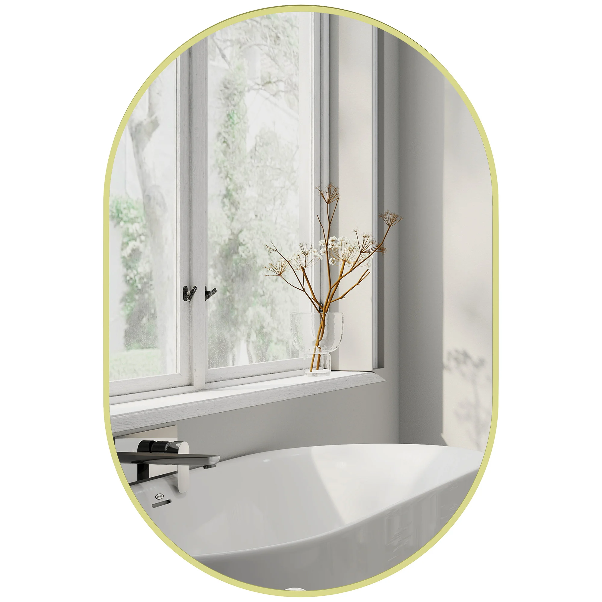 HOMCOM Espejo de Baño Ovalado Espejo Decorativo de Pared con Marco de Aluminio para Salón Horizontal o Vertical Dorado