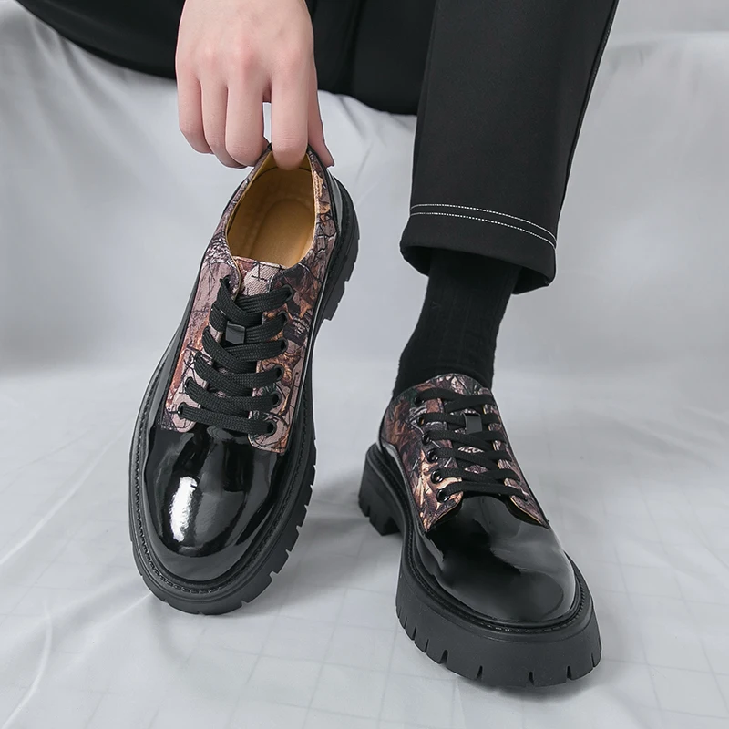 

Высококачественные мужские удобные туфли из лакированной кожи на шнуровке, модные брендовые кожаные туфли с толстой подошвой, нескользящие, повседневные.