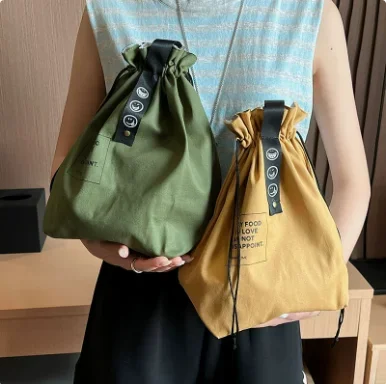 2026 Multifunctional Thermal Insulation Canvas Drawstring Lunch Bag – With Handle, Bundle Design for Office, School & Outdoor Us
