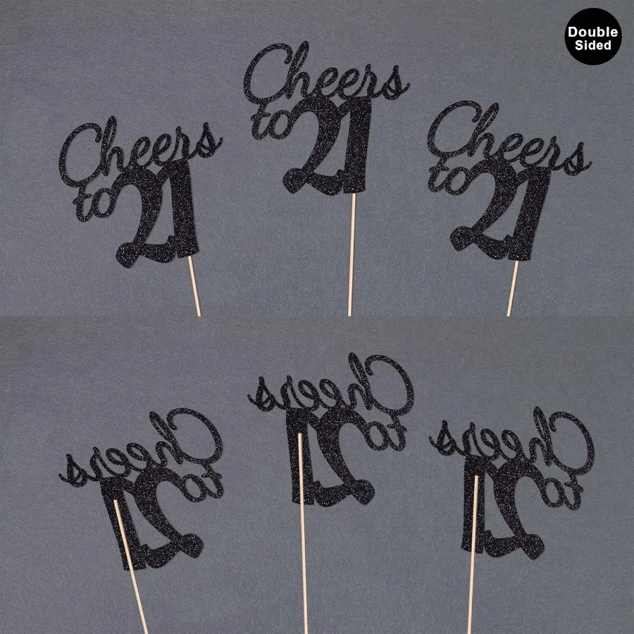 هتاف إلى 21 10 عبوات من قطع مركزية لعيد الميلاد الحادي والعشرون باللون الأسود اللامع على الوجهين للطاولات 21st لأعياد الميلاد وحفلات أعياد الميلاد المركزية