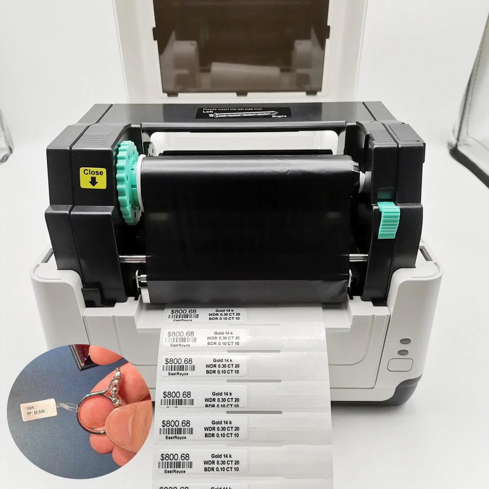 

3.5"x0.437" Transparent Thermal Transfer Rat Tail Jewelry Label Printer Barbell Tag 4" Silver/Gold Label Printer for Jewelers