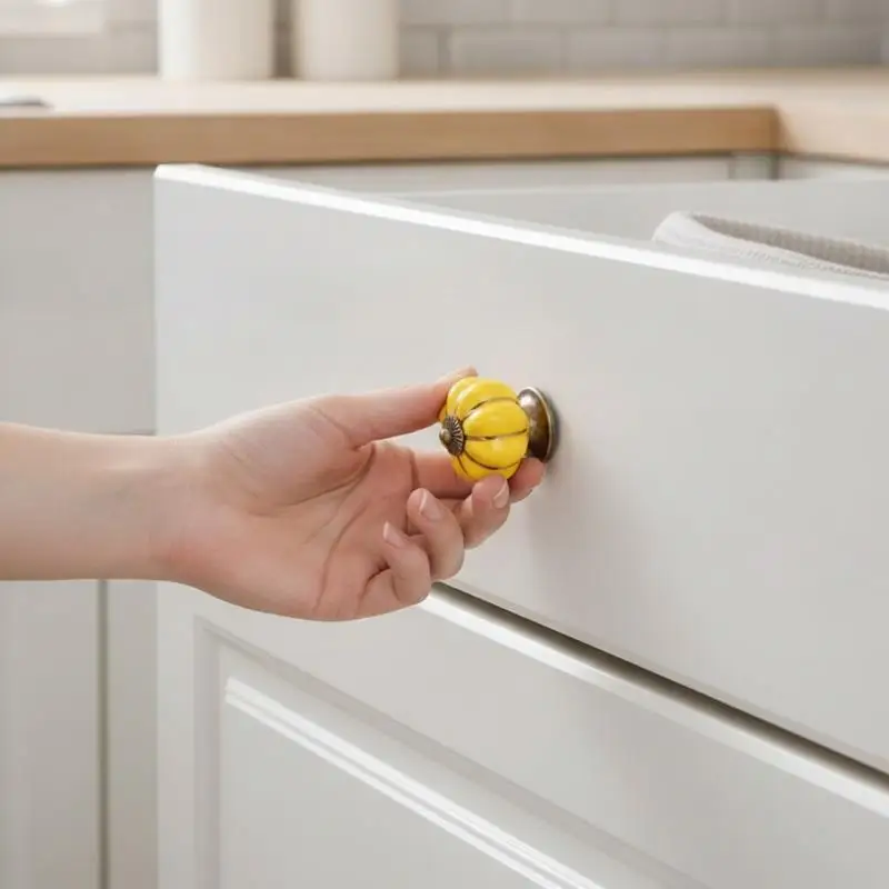 Ceramic Pumpkin Cabinet Knob Single Hole Drawer Pull Handle Multi Color Decorative Knob For Wardrobe Cupboard Furniture