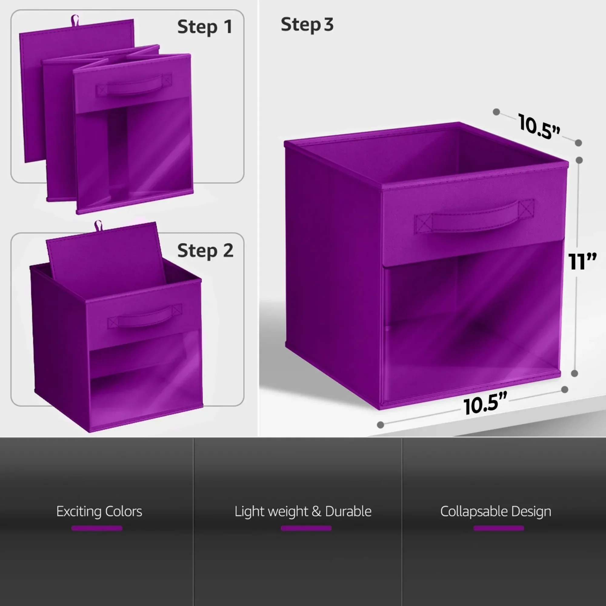 صندوق تخزين قماشي قابل للطي مقاس 11 بوصة من سوربوس مع نافذة شفافة، أرجواني